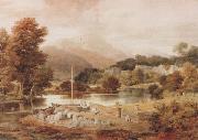 Ramsay Richard Reinagle, A Slate Wharf,with the Village of Clappersgate and Coniston Fells,near the Head of Windermere-Forenoon (mk47)